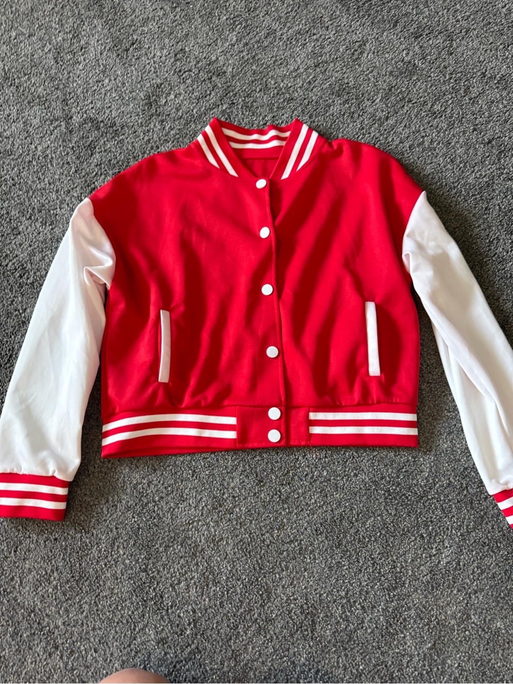 Red and White Women's Varsity Jacket - Classic Letterman Style
